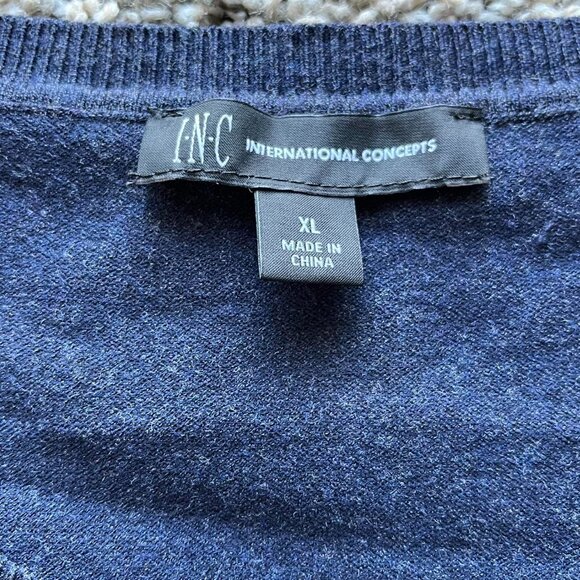 INC International Blouse Womens XL Navy Blue Pearl Embellished Long Sleeve Shirt - Picture 4 of 7